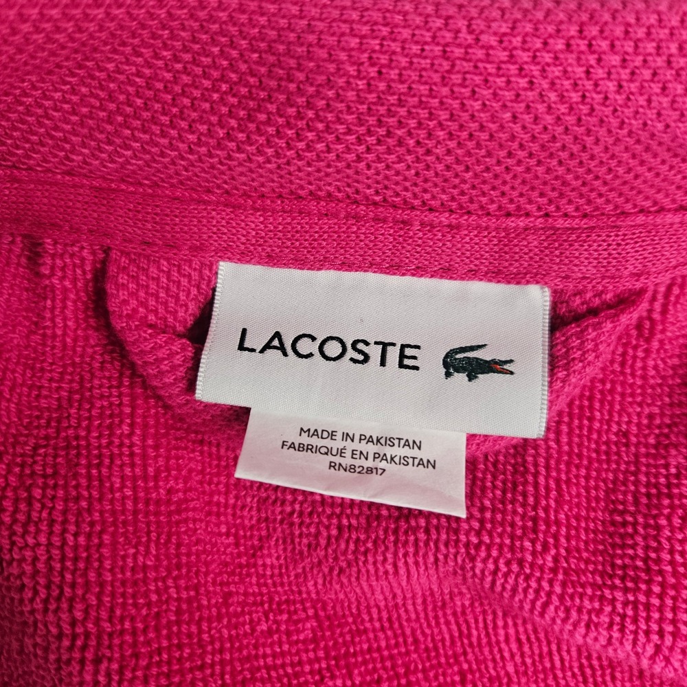 Lacoste Pink Cotton Terry Cloth Bathrobe Embroidered Logo Shawl Collar Robe - Picture 8 of 12